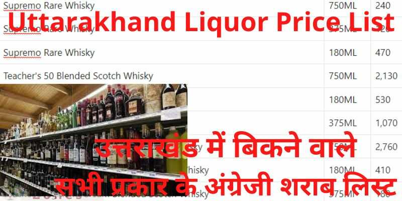 Uttarakhand Liquor Price List